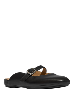 FitFlop Delicato Leather Crystal Buckle Mary Jane Mules, Black - view 2, Black