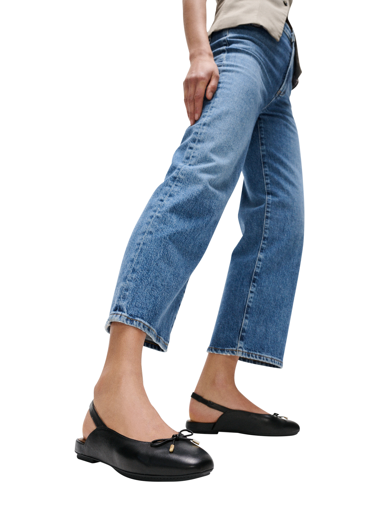 Product image 5 of 5, which shows FitFlop Delicato Leather Bow Slingback Flats, Black, 3