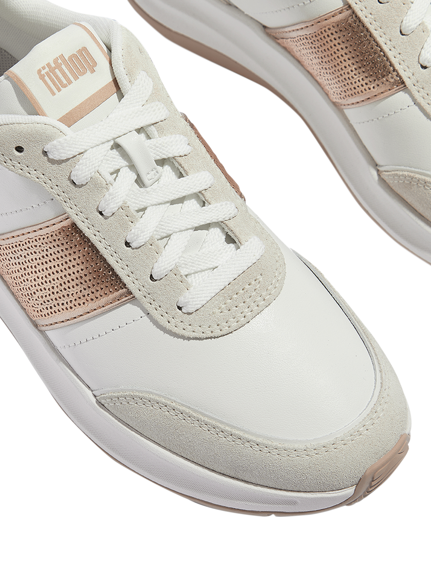 Product image 3 of 4, which shows FitFlop F-Mode Flow Sequin Suede Blend Flatform Trainers, Urban Beige, 3