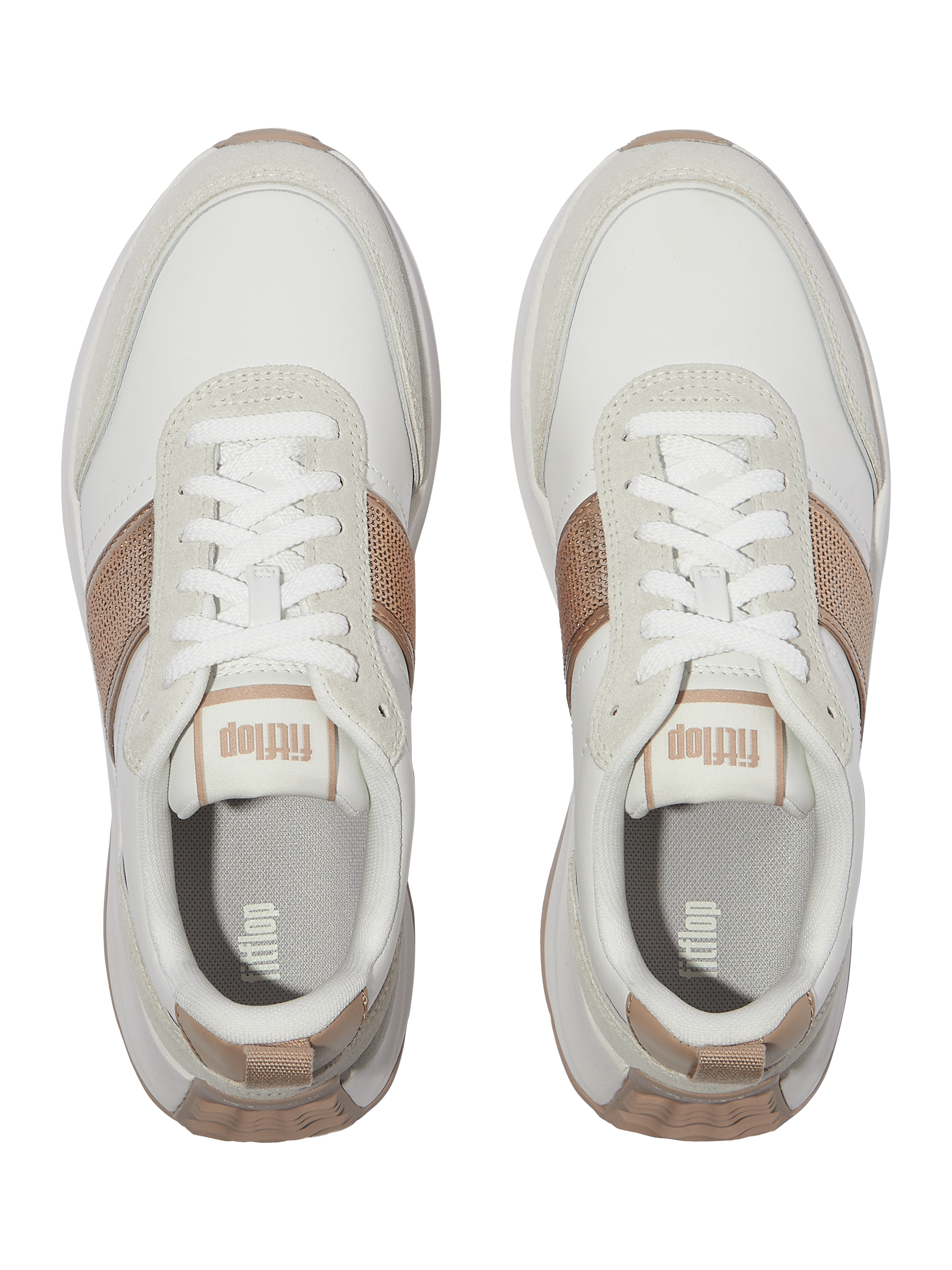 Product image 4 of 4, which shows FitFlop F-Mode Flow Sequin Suede Blend Flatform Trainers, Urban Beige, 3