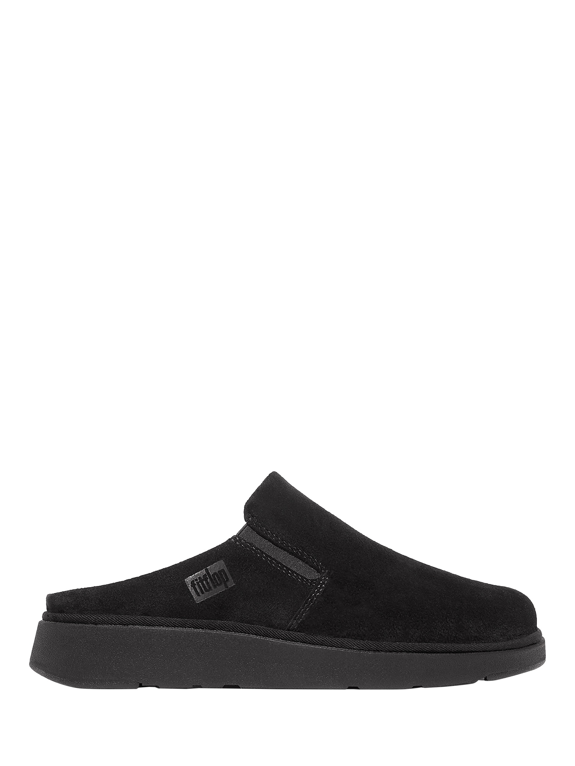 Product image 1 of 4, which shows FitFlop Gen-FF Suede Elasticated Mules, Black, 3