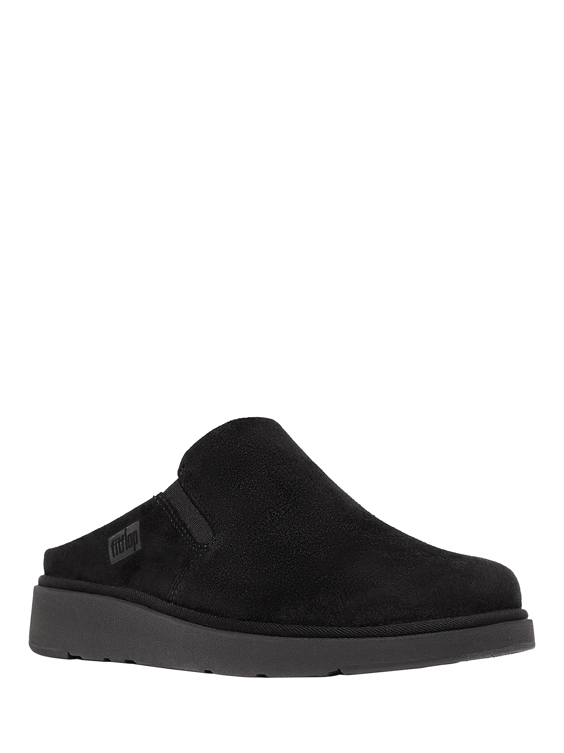 Product image 2 of 4, which shows FitFlop Gen-FF Suede Elasticated Mules, Black, 3