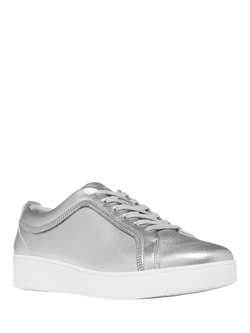 FitFlop Rally Crystal Leather Blend Trainers - view 2, Silver