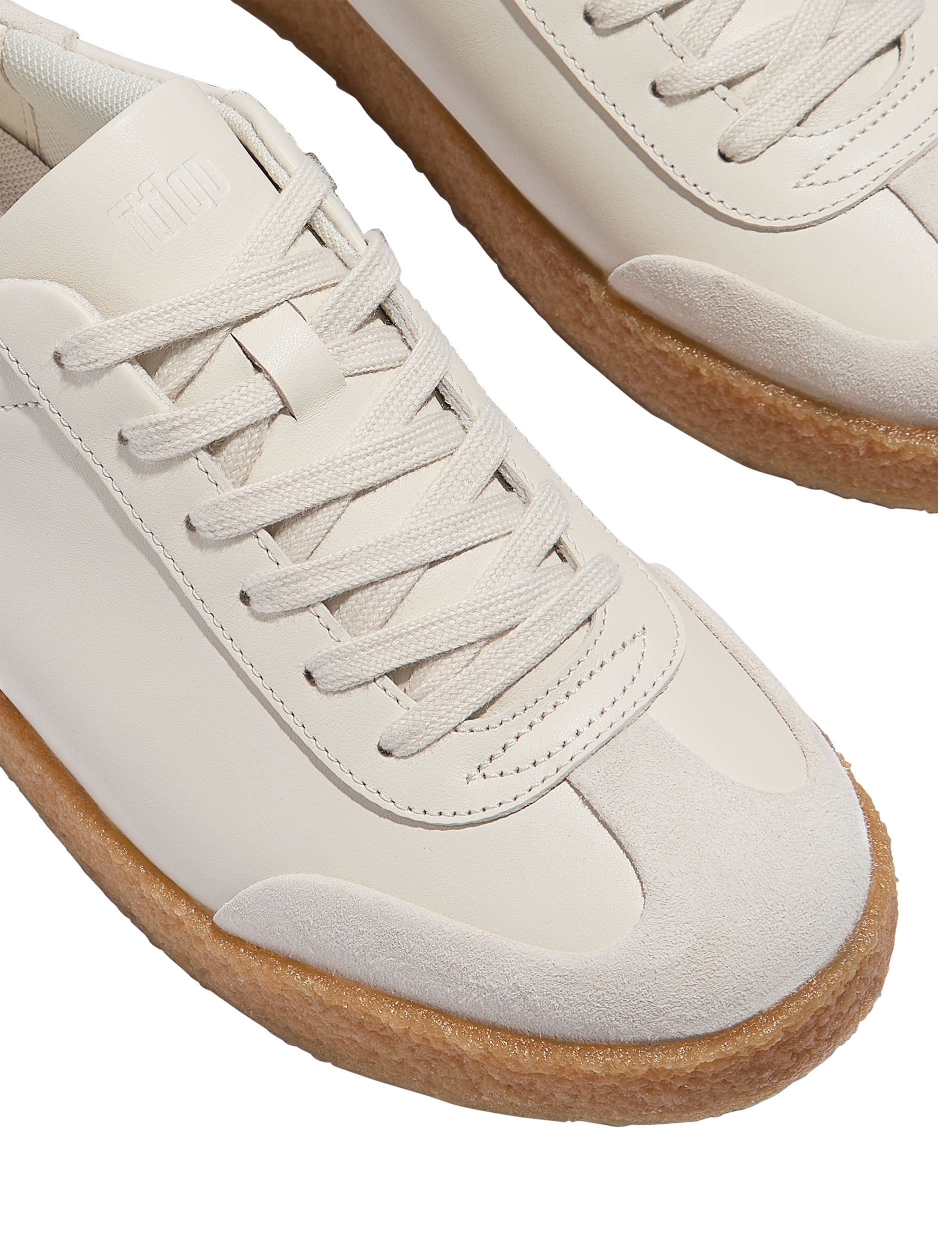 Product image 3 of 5, which shows FitFlop Rally T-Toe Leather Blend Trainers, Paris Beige, 3