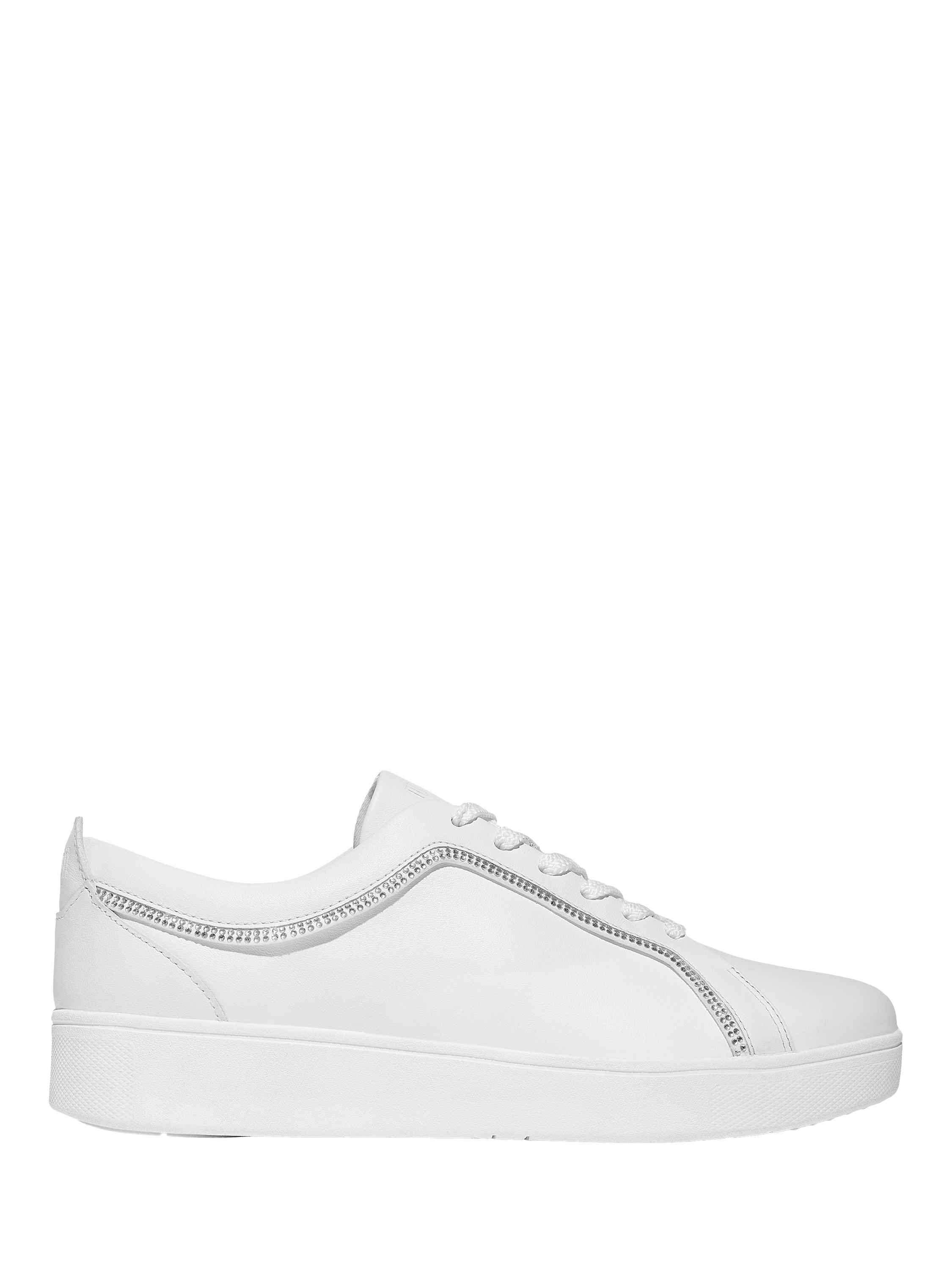 Product image 1 of 5, which shows FitFlop Rally Crystal Leather Blend Trainers, Urban White, 3