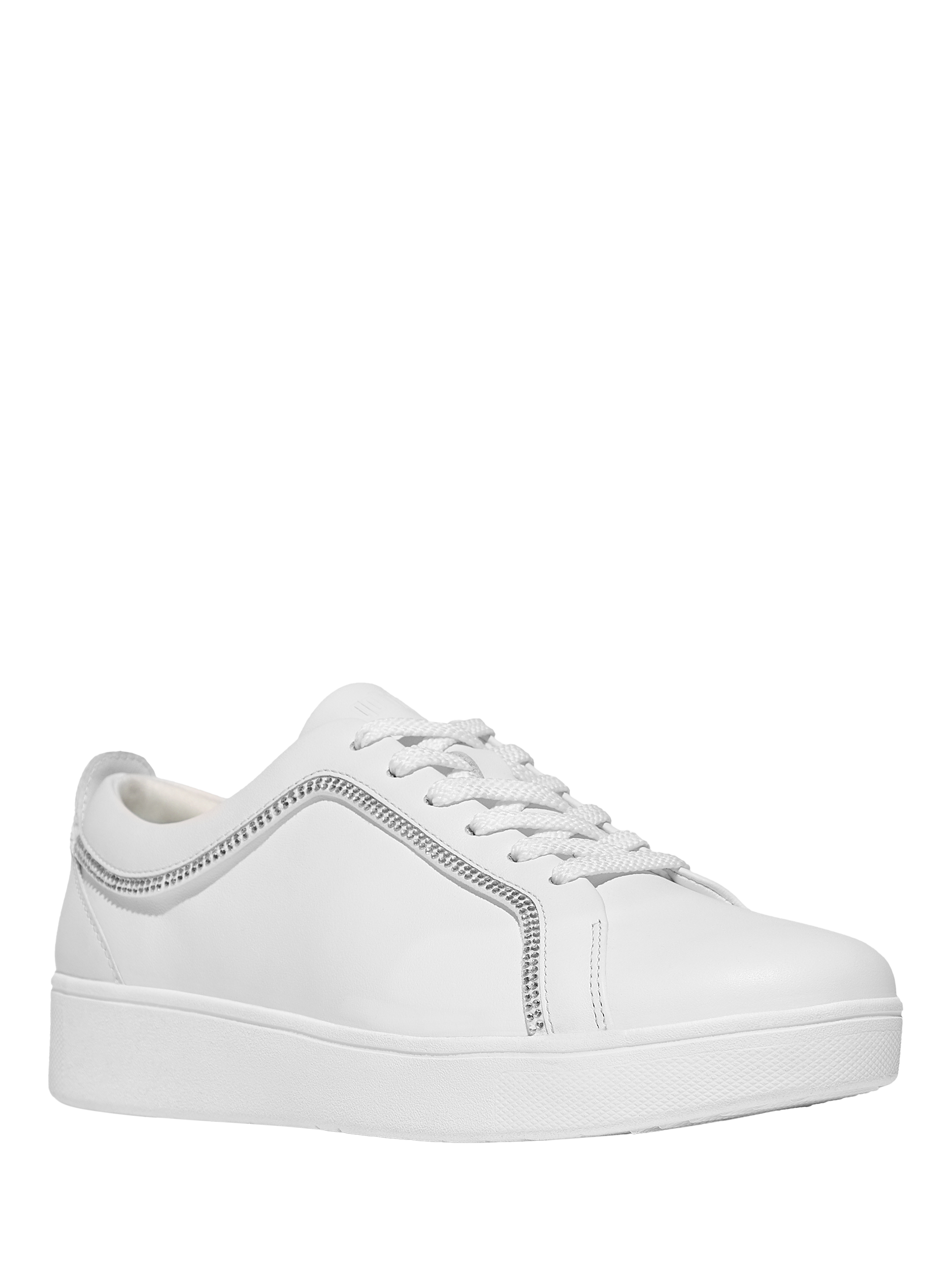 Product image 2 of 5, which shows FitFlop Rally Crystal Leather Blend Trainers, Urban White, 3