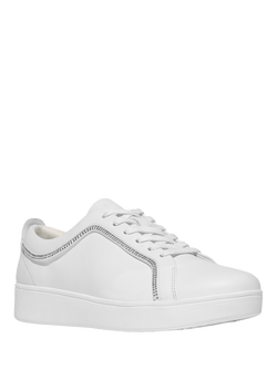 FitFlop Rally Crystal Leather Blend Trainers - view 2, Urban White