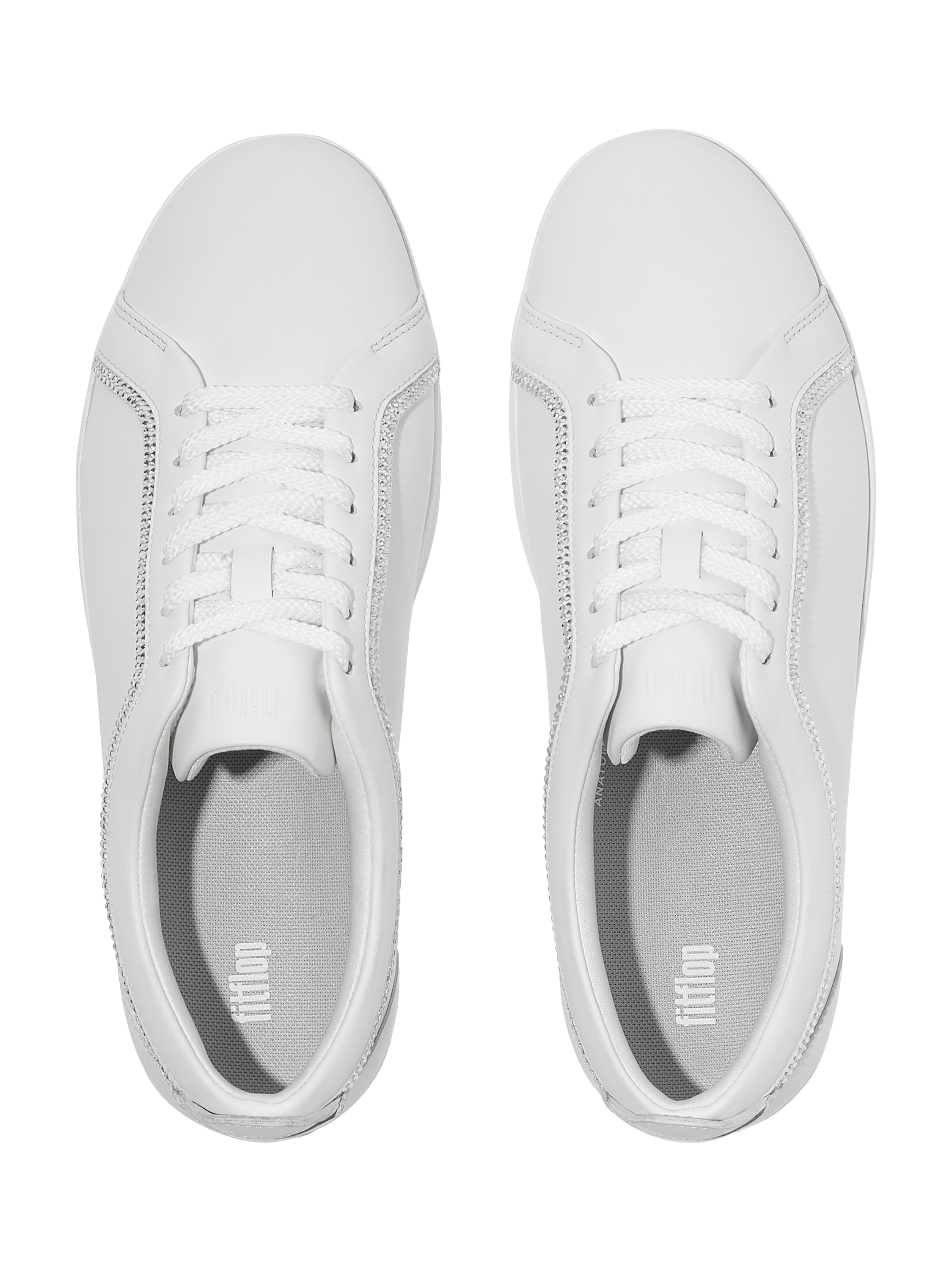 Product image 4 of 5, which shows FitFlop Rally Crystal Leather Blend Trainers, Urban White, 3
