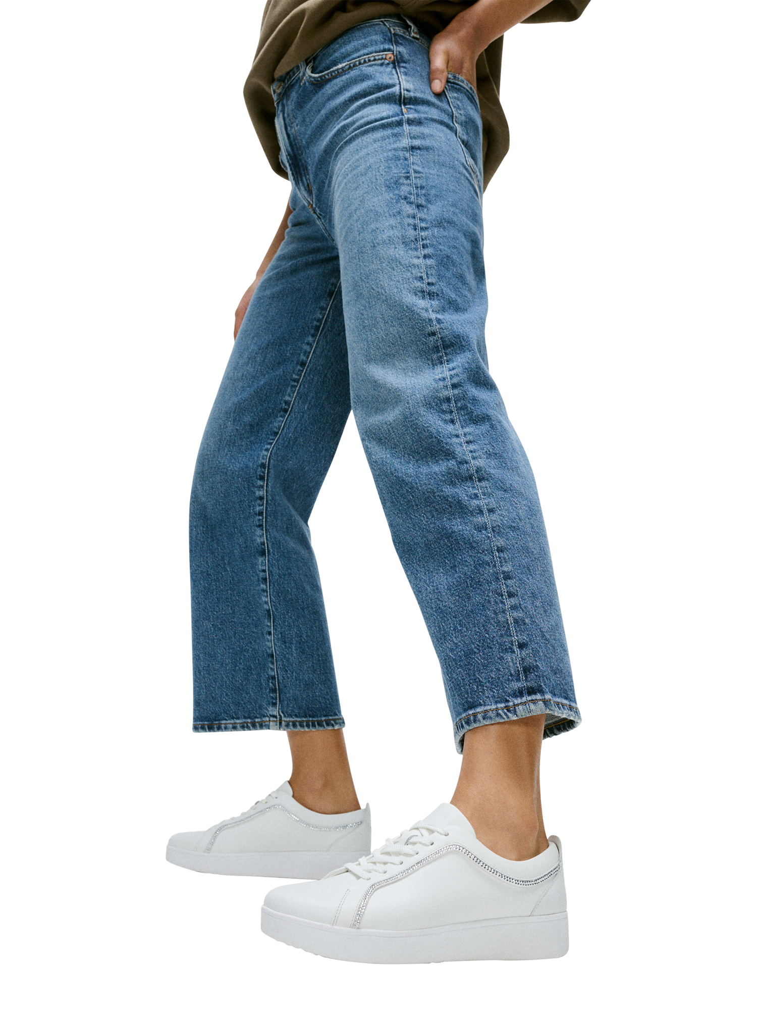 Product image 5 of 5, which shows FitFlop Rally Crystal Leather Blend Trainers, Urban White, 3