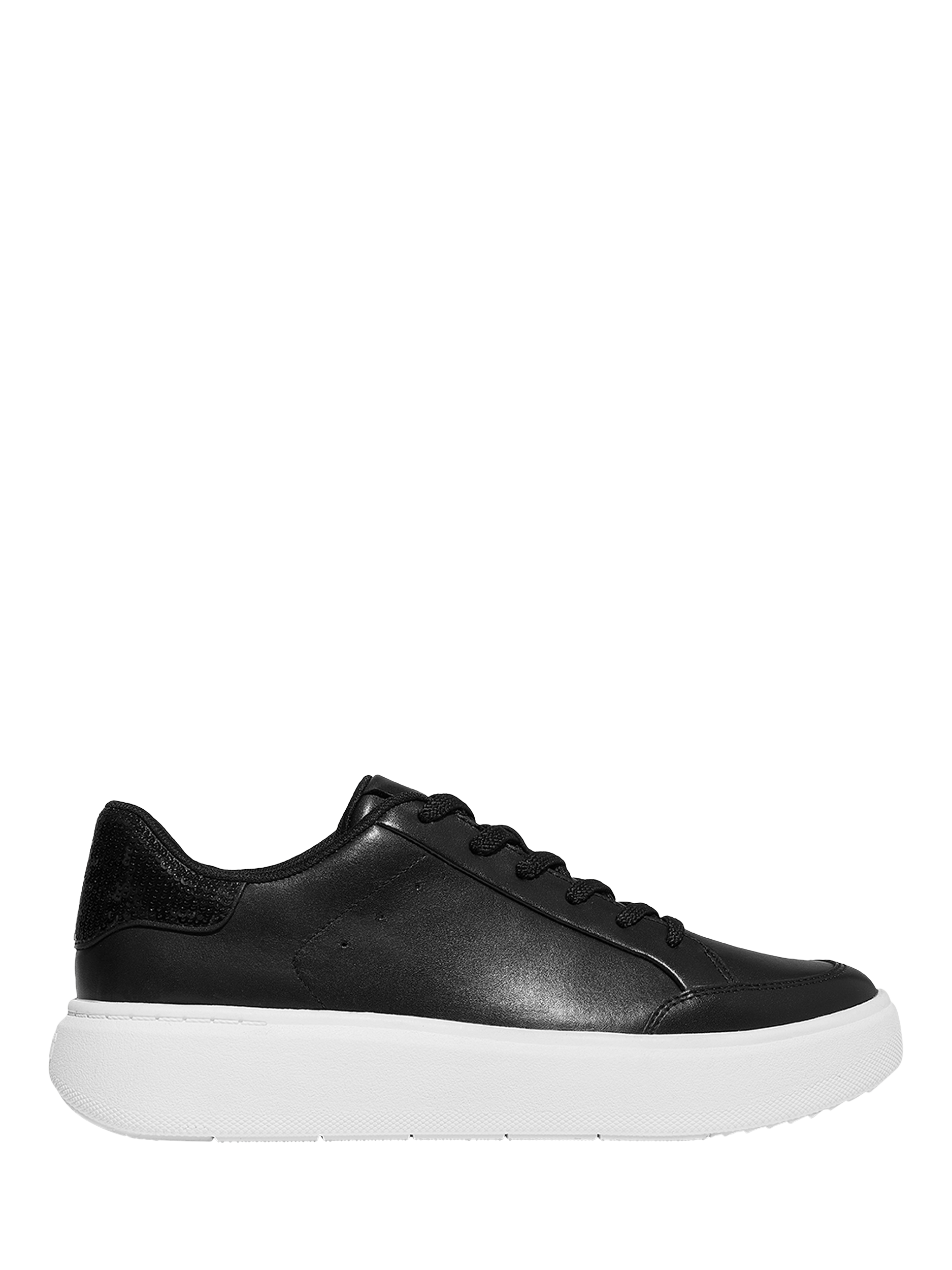 Product image 1 of 5, which shows FitFlop RTG Leather Blend Lace Up Trainers, Black, 3