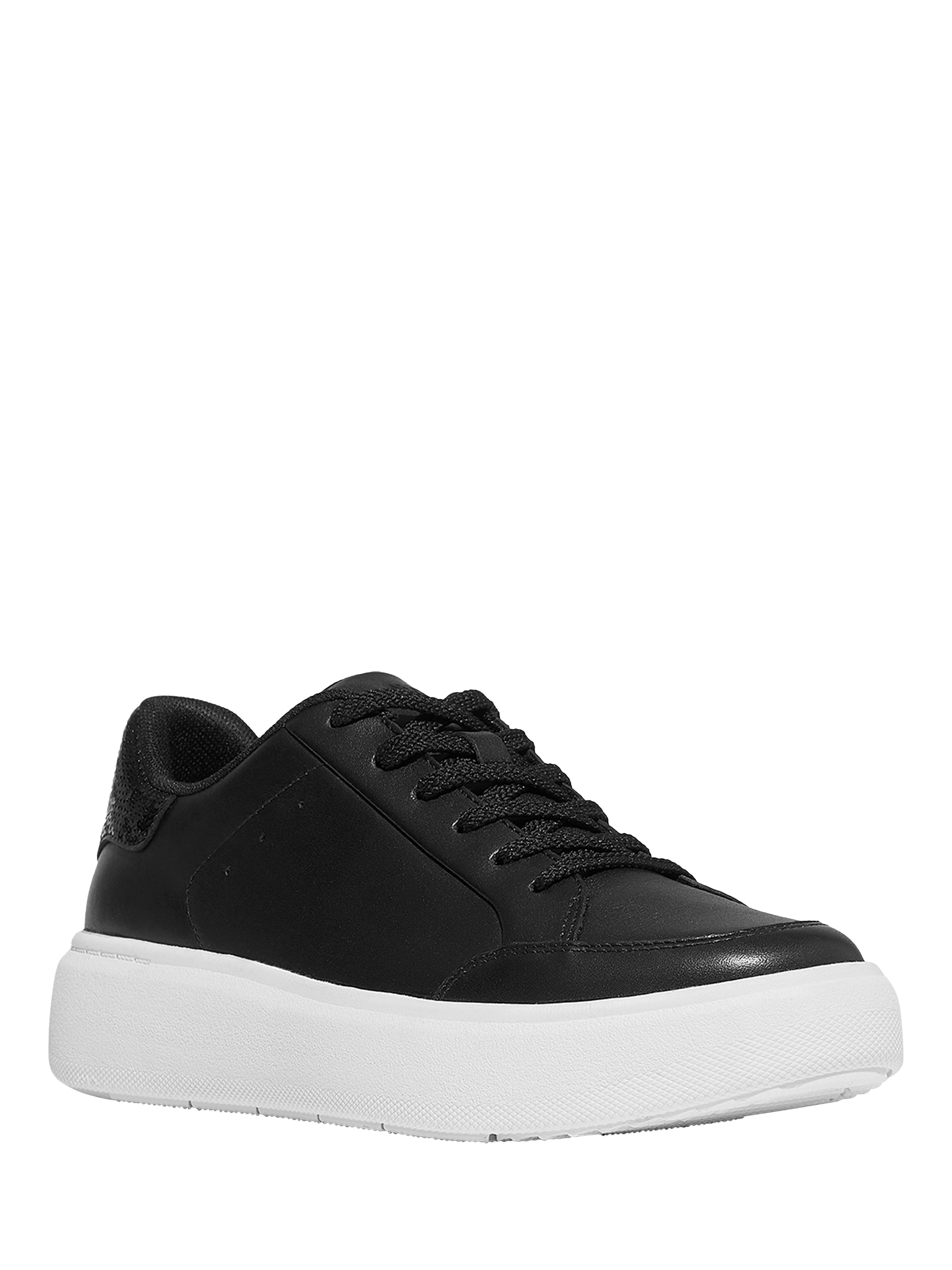 Product image 2 of 5, which shows FitFlop RTG Leather Blend Lace Up Trainers, Black, 3