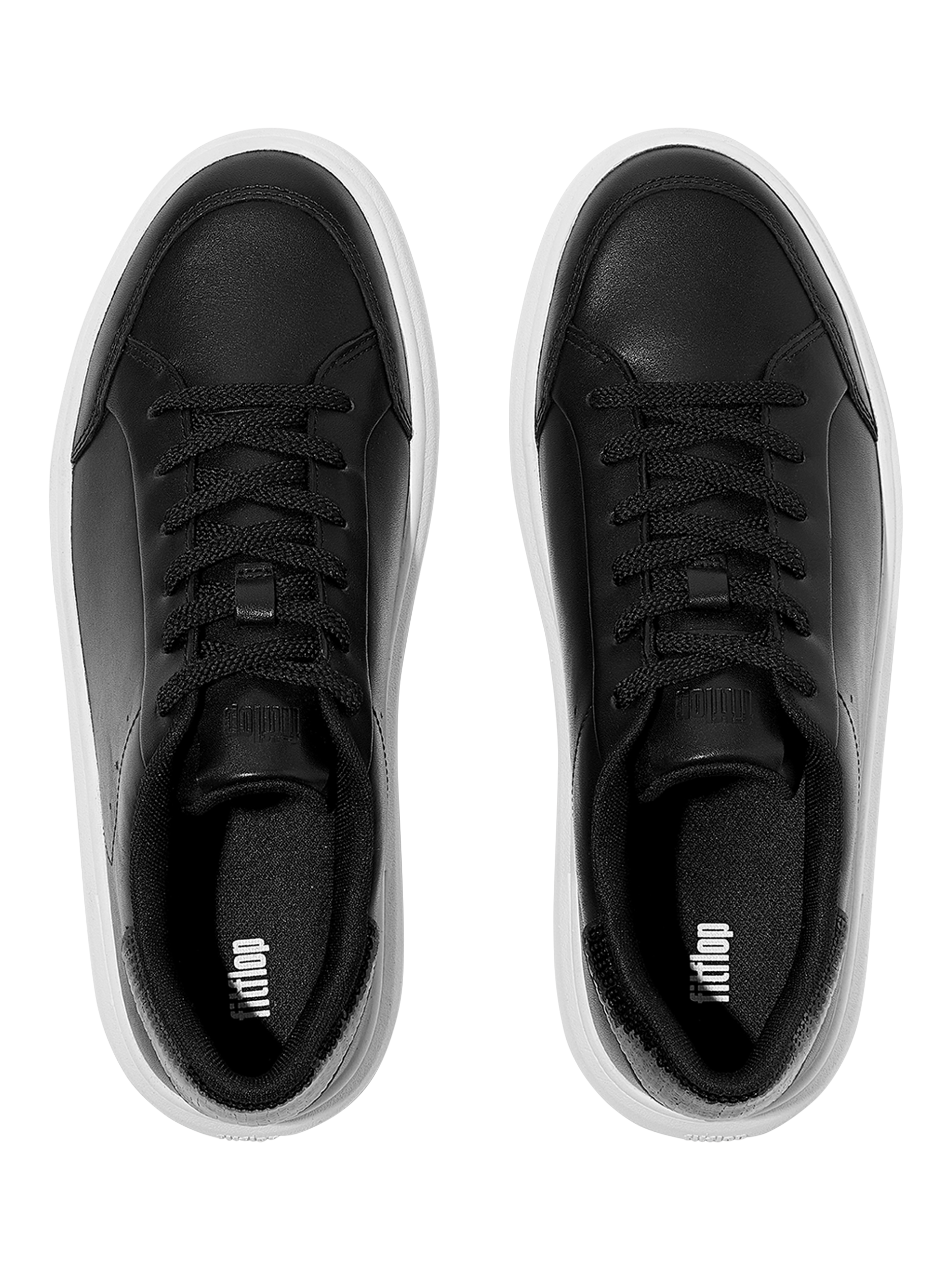 Product image 4 of 5, which shows FitFlop RTG Leather Blend Lace Up Trainers, Black, 3