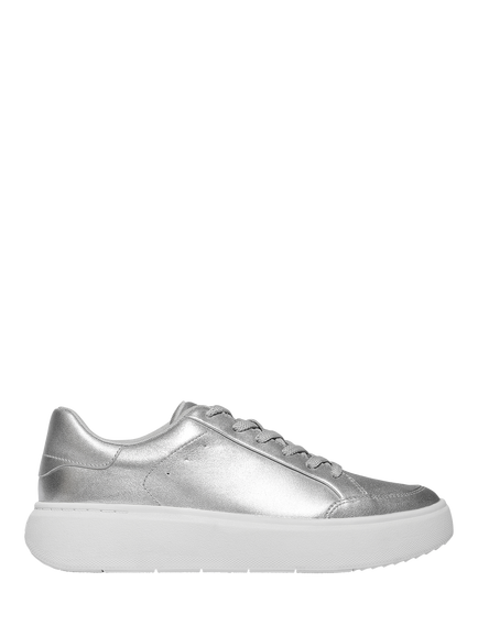 FitFlop RTG Leather Blend Lace Up Trainers, Silver, Silver