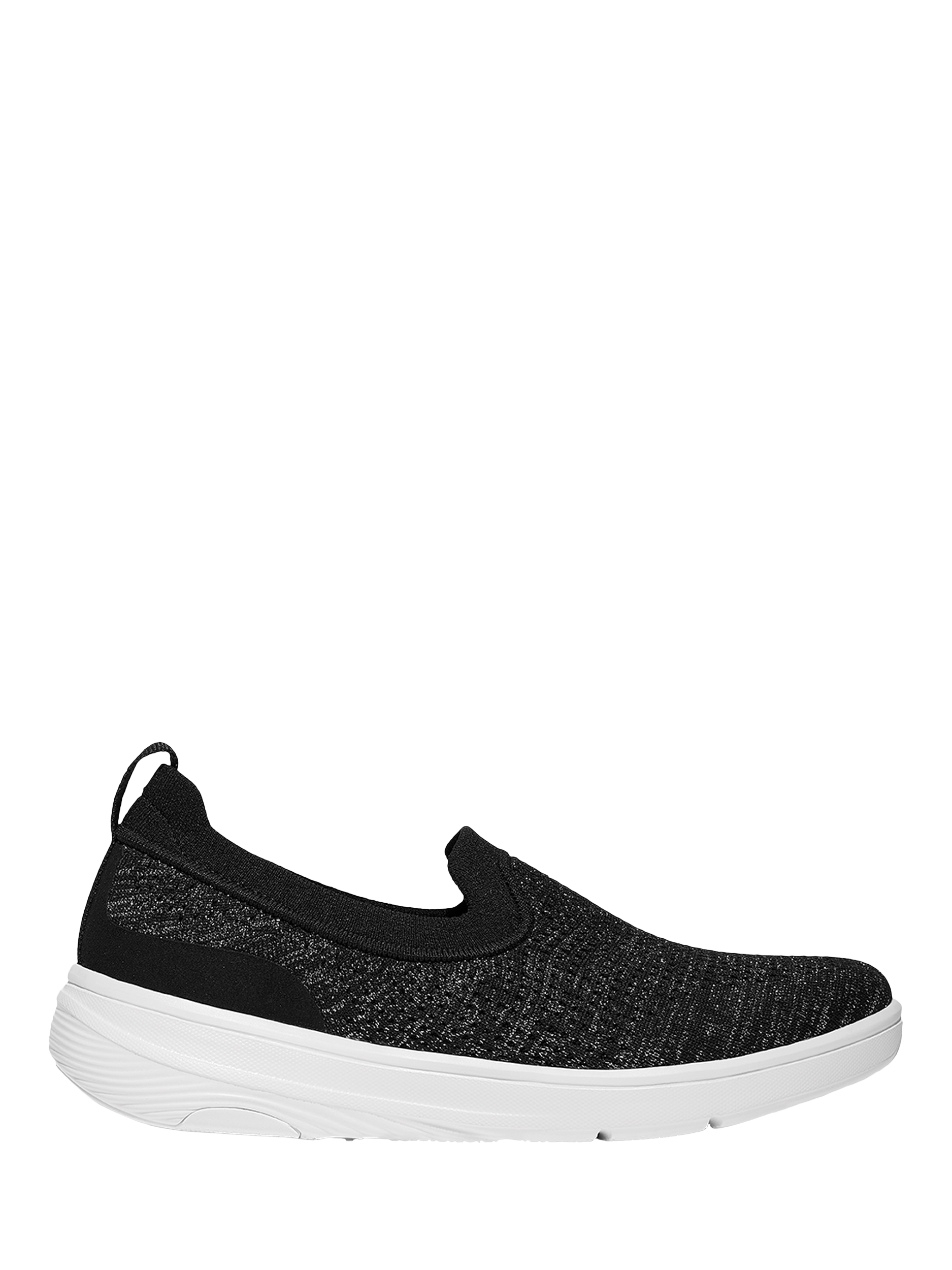 Product image 1 of 4, which shows FitFlop Super-Q Knit Slip On Shoes, Black/Silvereen, 3