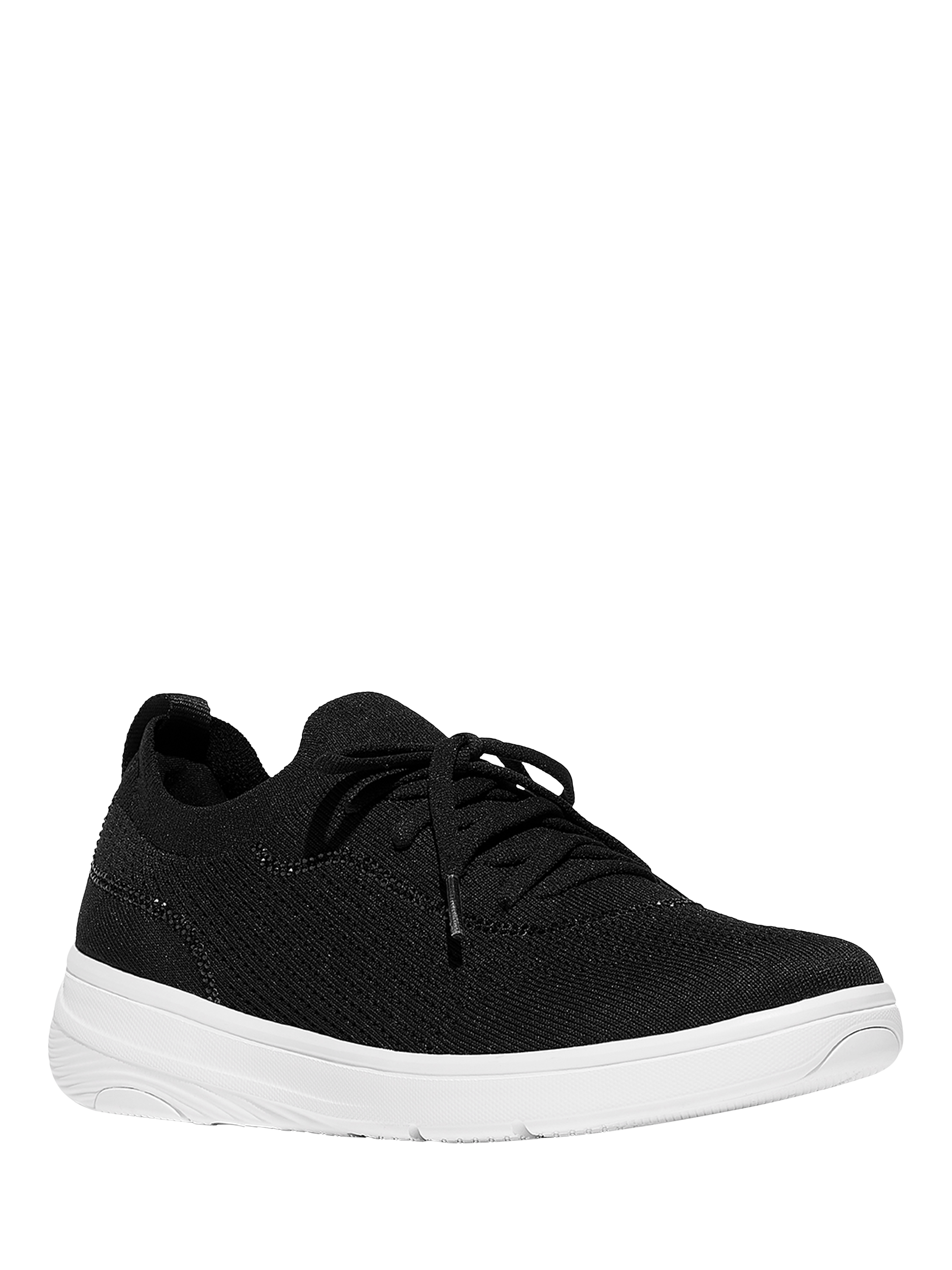 Product image 2 of 3, which shows FitFlop Super-Q Crystal Trim Knit Lace-Up Trainers, Black, 3