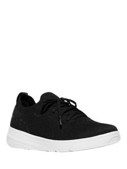 FitFlop Super-Q Crystal Trim Knit Lace-Up Trainers - view 2, Black