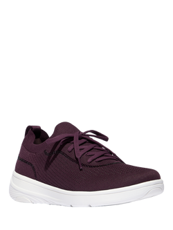 FitFlop Super-Q Crystal Trim Knit Lace-Up Trainers - view 2, Plumberry