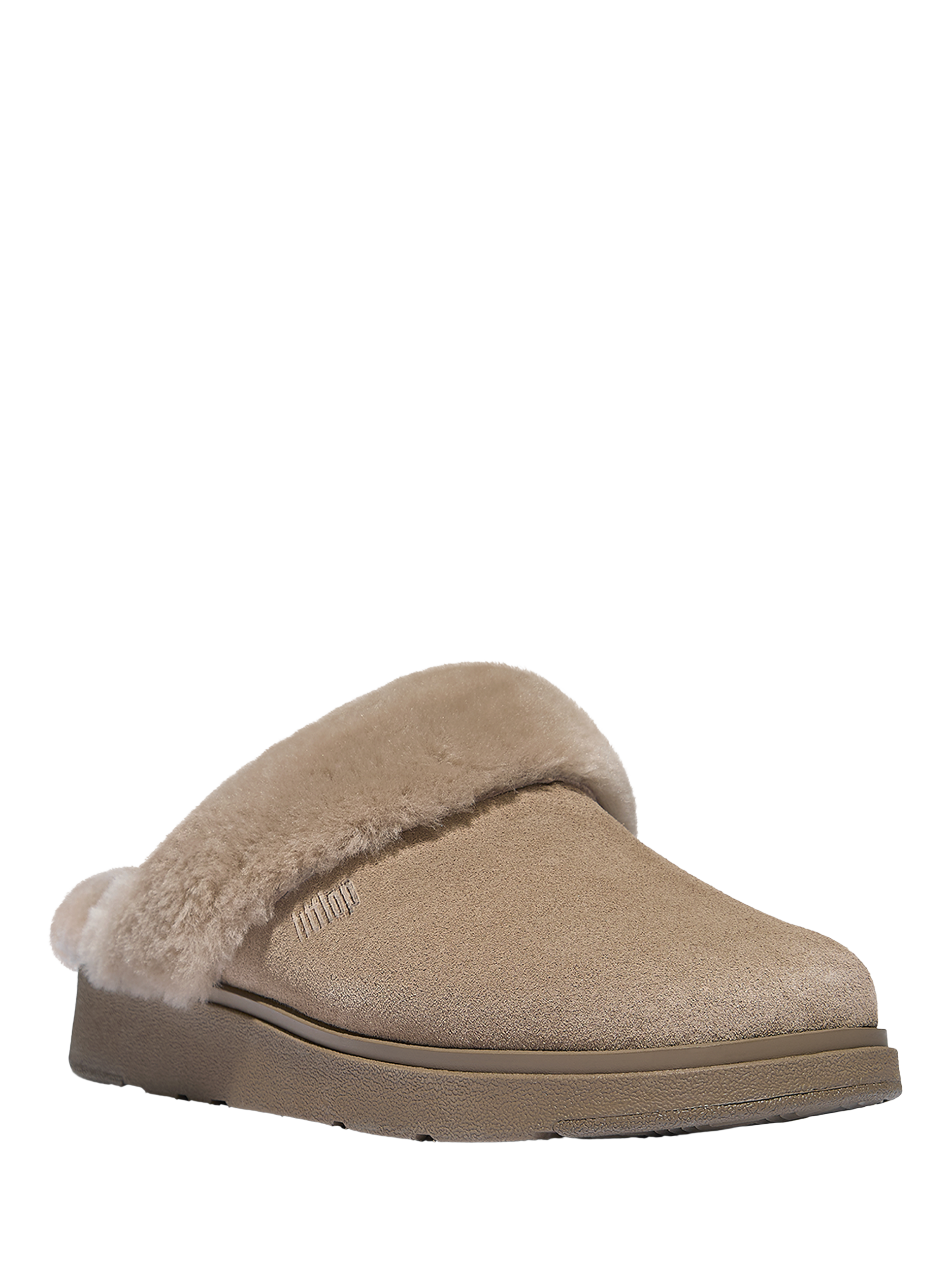 Product image 2 of 6, which shows FitFlop Shearling Slippers, Taupe, 6