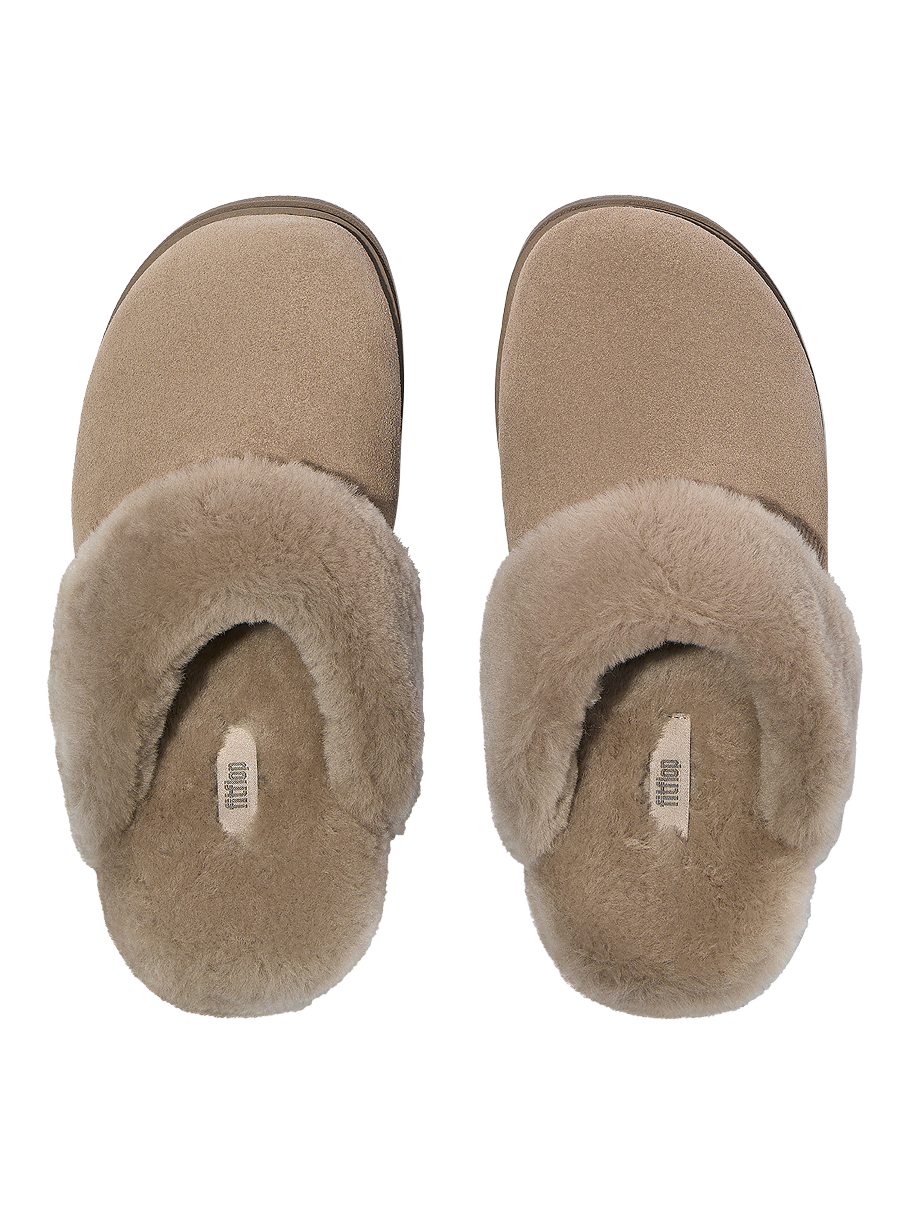 Product image 4 of 6, which shows FitFlop Shearling Slippers, Taupe, 6