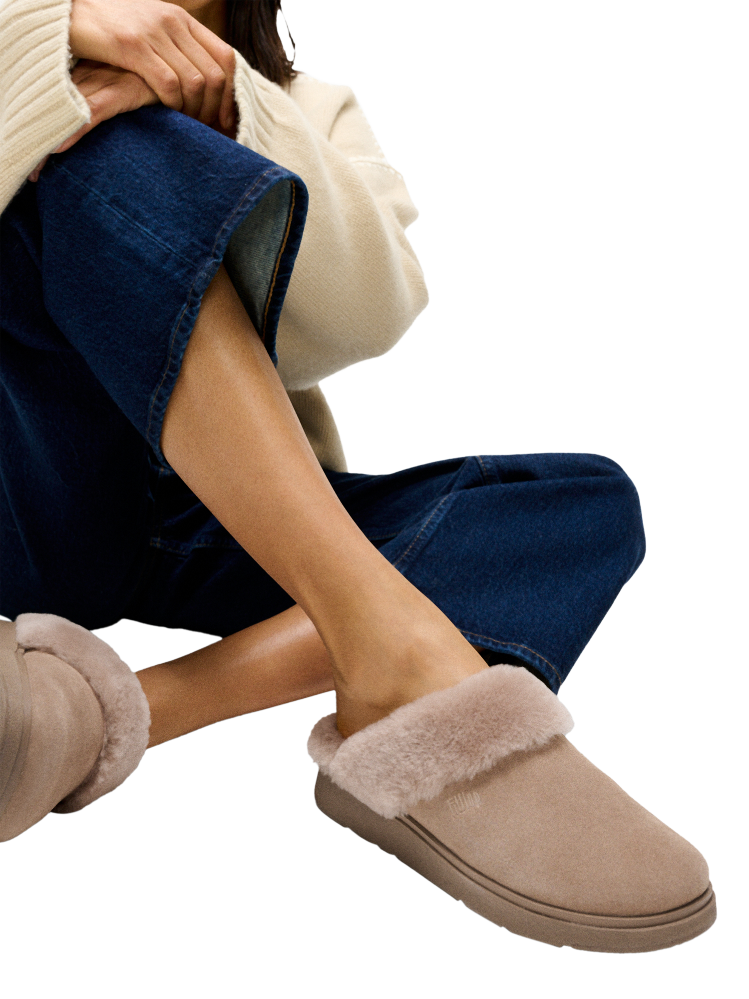 Product image 5 of 6, which shows FitFlop Shearling Slippers, Taupe, 6