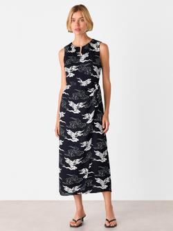 Whistles Cloud Print Tie Waist A-Line Midi Dress, Navy/Multi