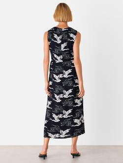 Whistles Cloud Print Tie Waist A-Line Midi Dress - view 2, Navy/Multi