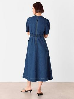 Whistles Short Sleeved Cotton Denim Flared Midi Dress - view 2, Blue