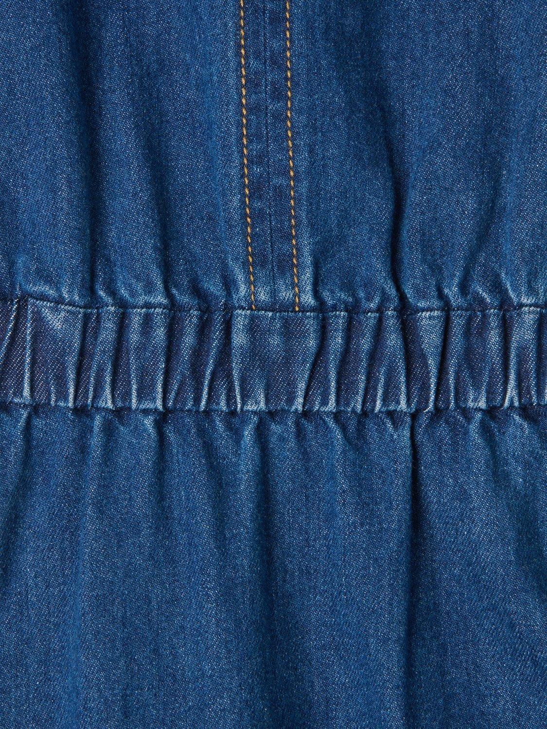 Product image 5 of 6, which shows Whistles Short Sleeved Cotton Denim Flared Midi Dress, Blue, 6
