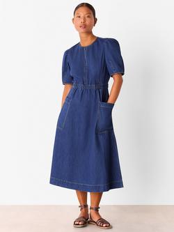 Whistles Petite Short Sleeve Midi Dress, Blue, Blue