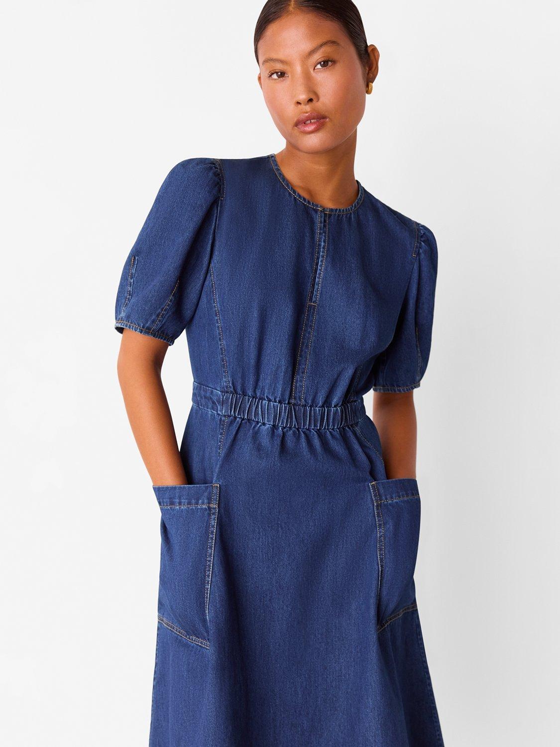 Product image 4 of 5, which shows Whistles Petite Short Sleeve Midi Dress, Blue, 6