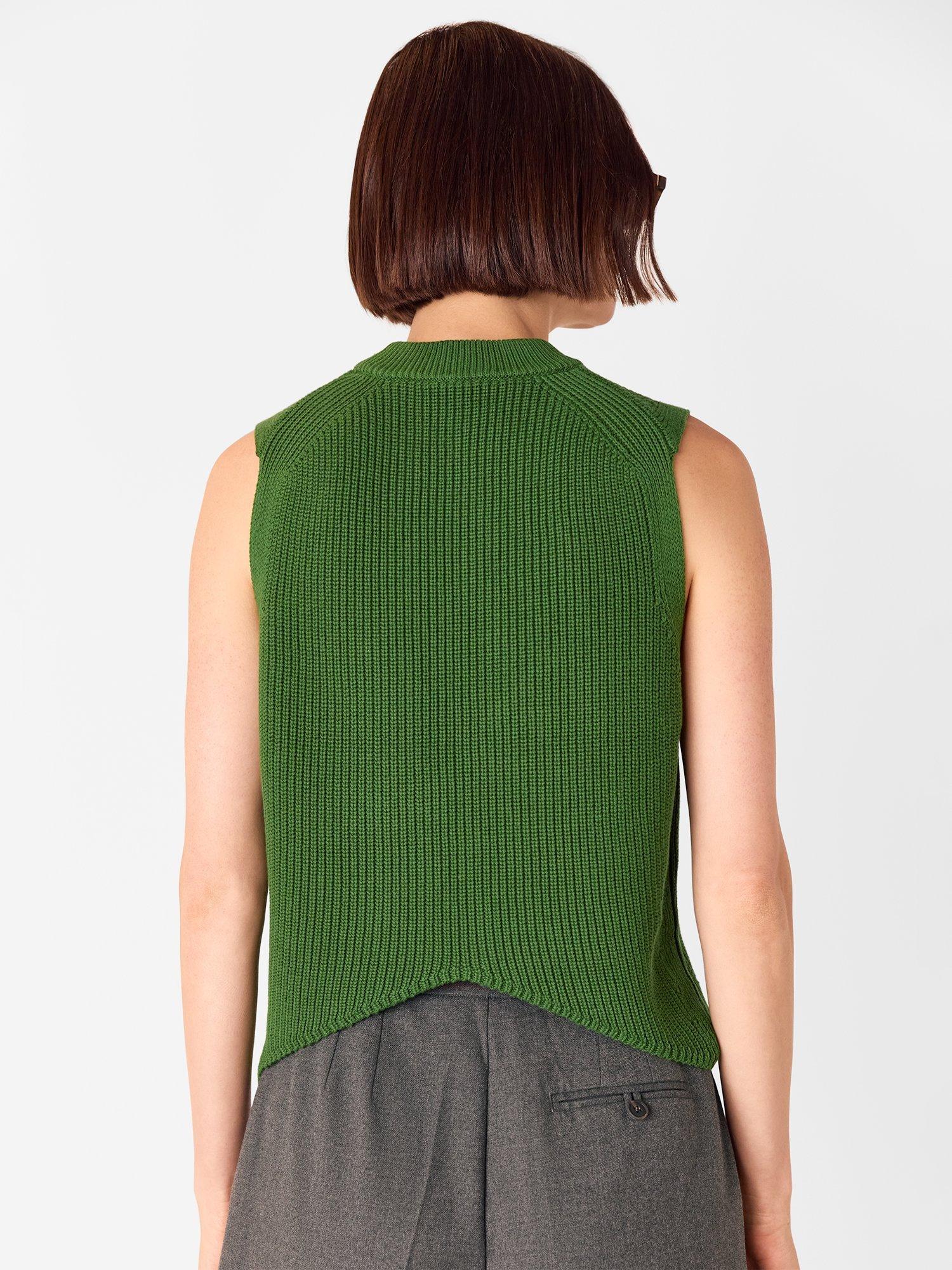 Product image 2 of 7, which shows Whistles Sleeveless Rib Cotton Knit Top, Green, XS