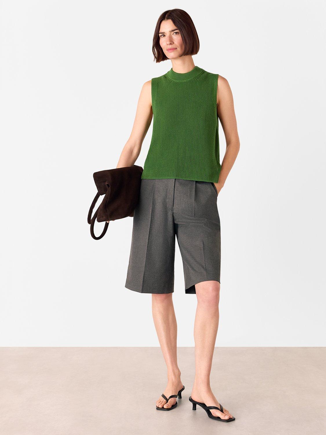 Product image 4 of 7, which shows Whistles Sleeveless Rib Cotton Knit Top, Green, XS