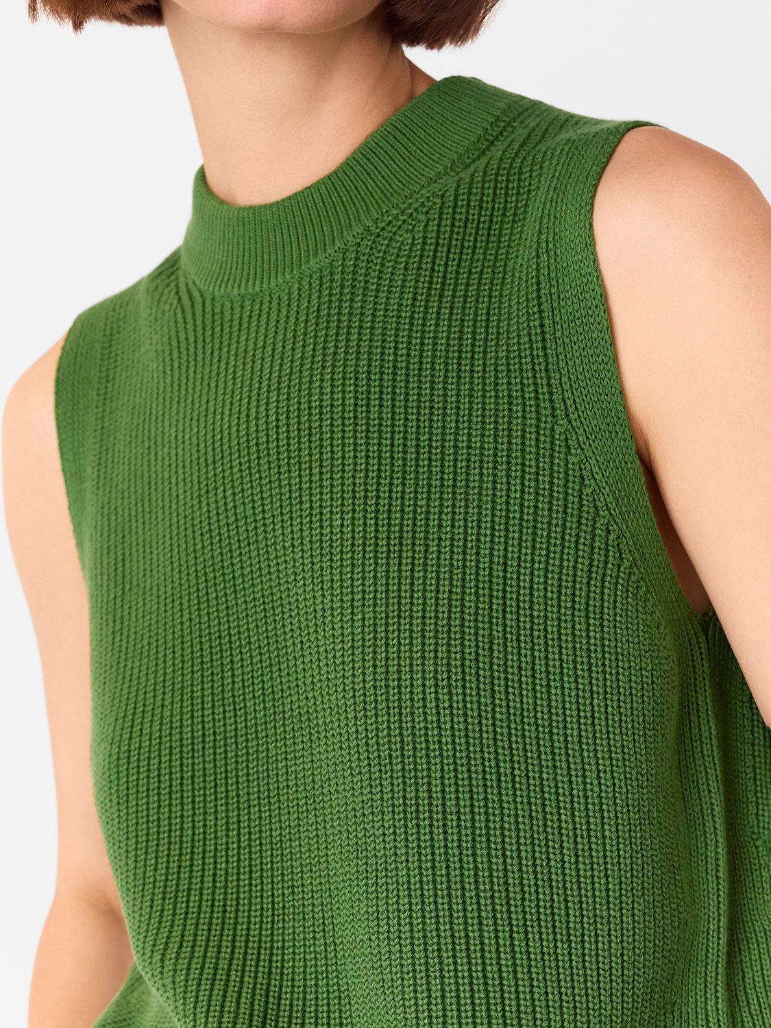 Product image 5 of 7, which shows Whistles Sleeveless Rib Cotton Knit Top, Green, XS