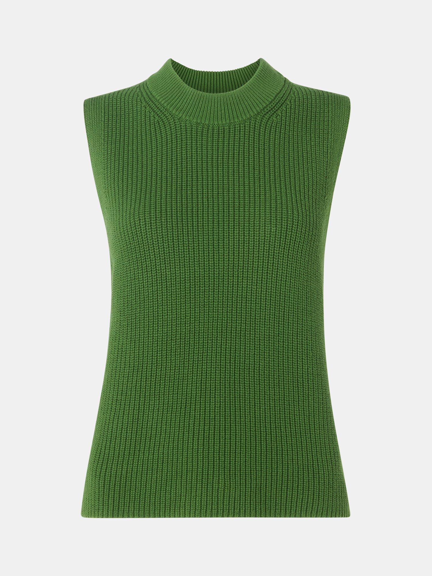 Product image 7 of 7, which shows Whistles Sleeveless Rib Cotton Knit Top, Green, XS