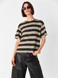 Whistles Wide Stripe Crew Neck T-Shirt, Black/Multi