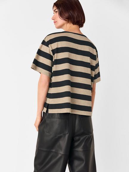 Whistles Wide Stripe Crew Neck T-Shirt, Black/Multi - view 2, Black/Multi