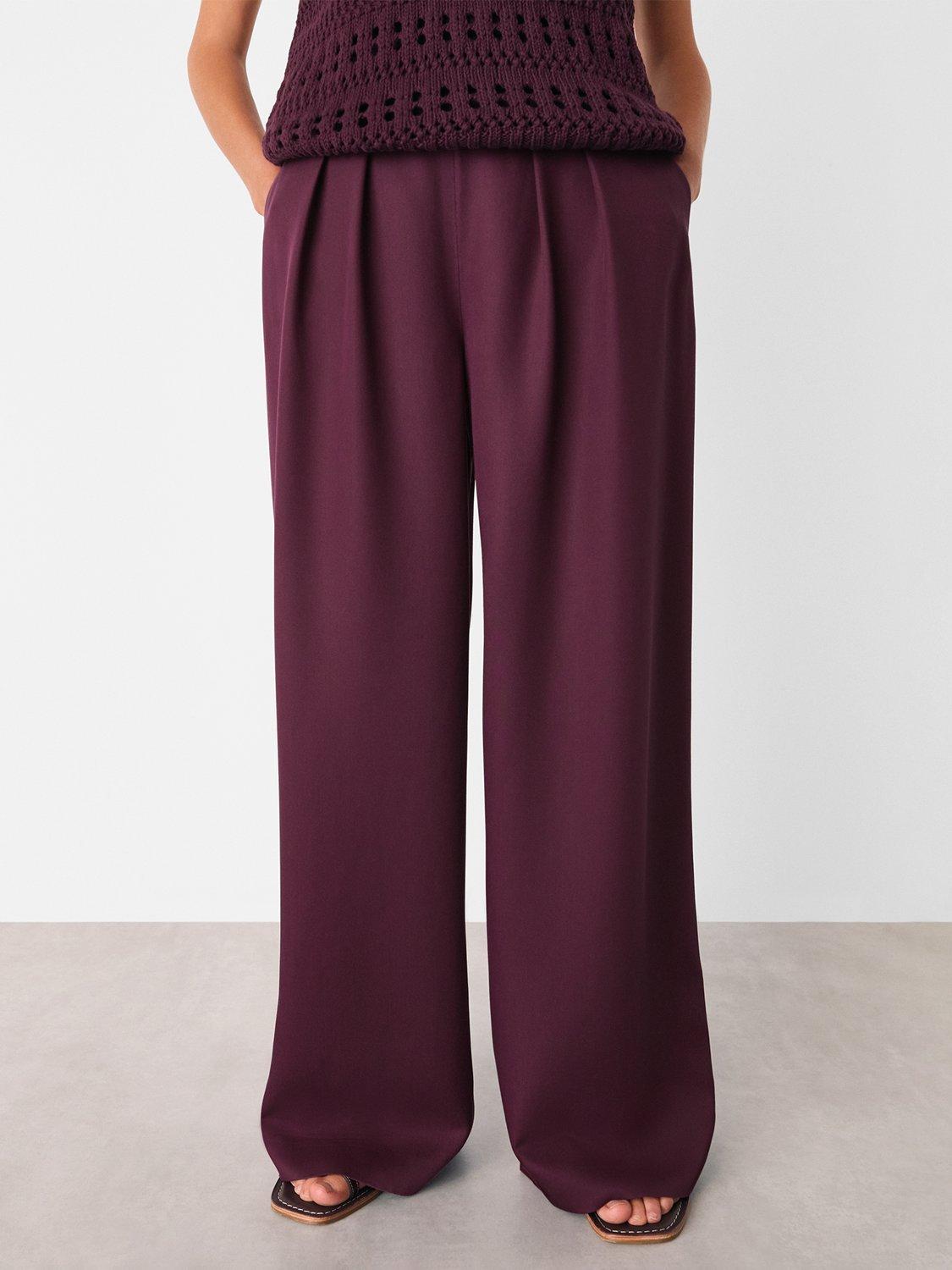 Product image 1 of 5, which shows Whistles Pleat Front Relaxed Trousers, Plum, 6