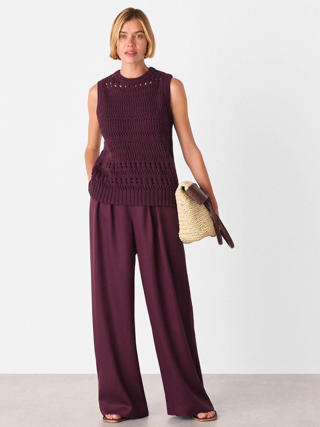 Product image 3 of 5, which shows Whistles Pleat Front Relaxed Trousers, Plum, 6