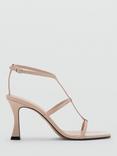 Mango T-Bar Strap Heeled Sandals, Pastel Pink