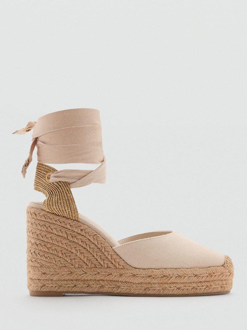 Mango Ona Slip-On Closed Toe Wedges, Light Beige
