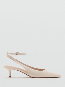 Mango Tado Pointed Buckle Kitten Heel Court Shoes, Light Beige
