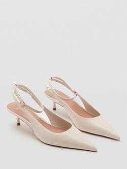 Mango Tado Pointed Buckle Kitten Heel Court Shoes - view 2, Light Beige