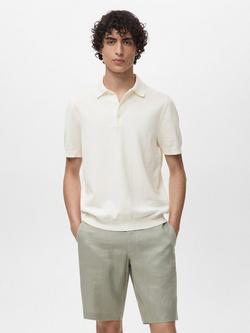Mango Arraona Cotton Regular Fit Short Sleeve Polo Shirt, Natural White