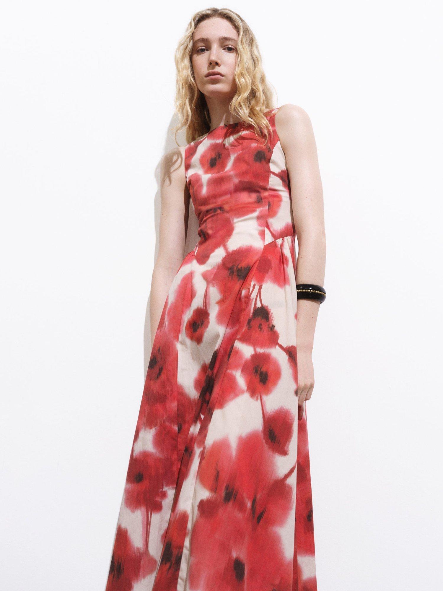 Product image 1 of 6, which shows Mango Aquare Abstract Floral Midi Dress, Beige/Multi, 4