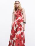 Mango Aquare Abstract Floral Midi Dress, Beige/Multi
