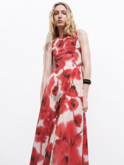 Mango Aquare Abstract Floral Midi Dress, Beige/Multi, Beige/Multi