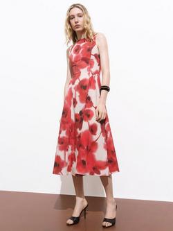 Mango Aquare Abstract Floral Midi Dress, Beige/Multi - view 2, Beige/Multi