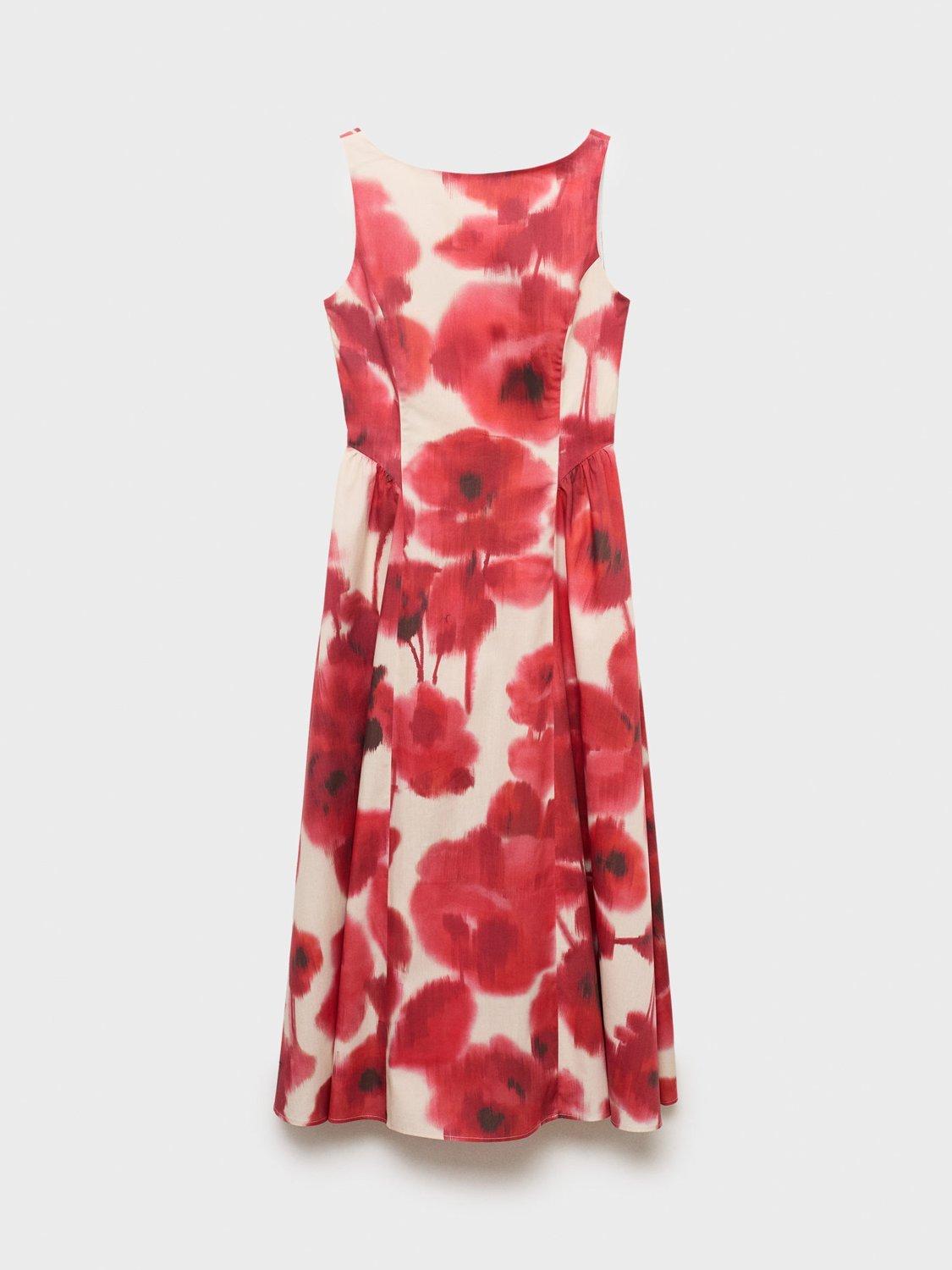 Product image 3 of 6, which shows Mango Aquare Abstract Floral Midi Dress, Beige/Multi, 4