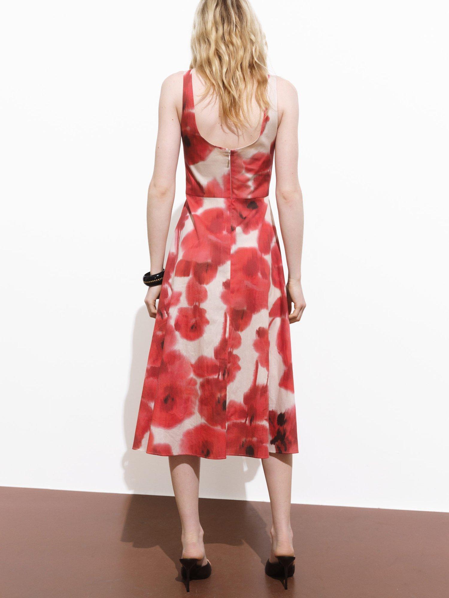 Product image 4 of 6, which shows Mango Aquare Abstract Floral Midi Dress, Beige/Multi, 4