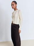 Mango Mira Open Knit Cardigan, Light Beige
